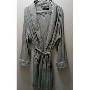Lauren Ralph Lauren Grey W/White Edge Midi Robe with Belt  embroidered logo W-LG
